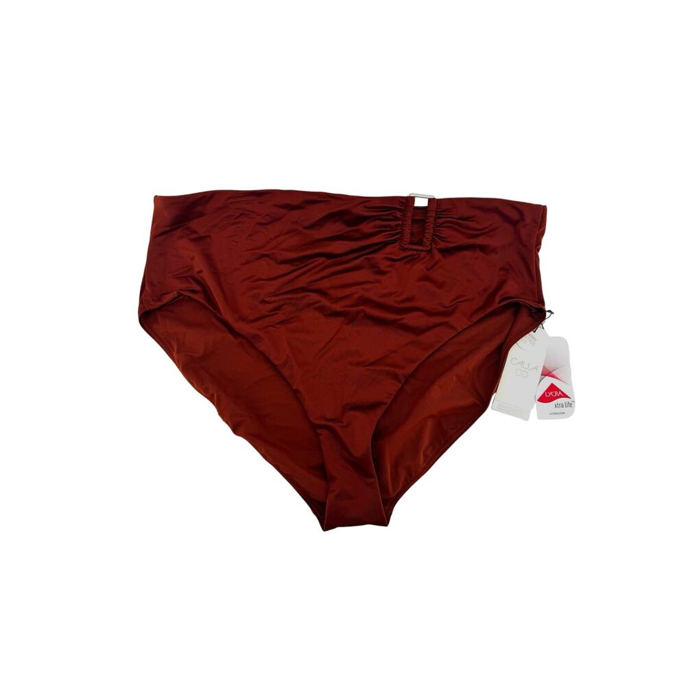 CALIA Women's Asymmetrical Rectangle Trim Swim Bottoms Red Brown Shine XXL